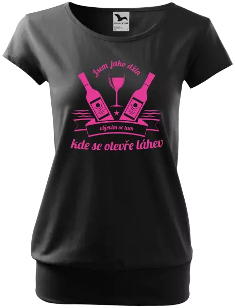 Dámské tričko Jsem jako džin, objevím se tam, kde se otevře lahev