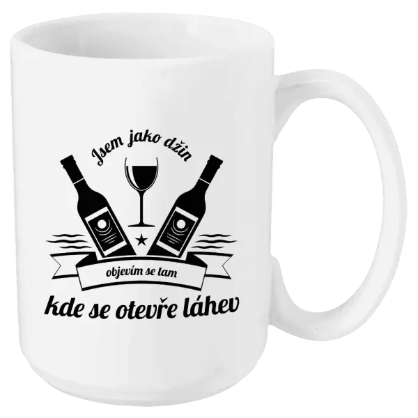 Hrnek Jsem jako džin, objevím se tam, kde se otevře lahev