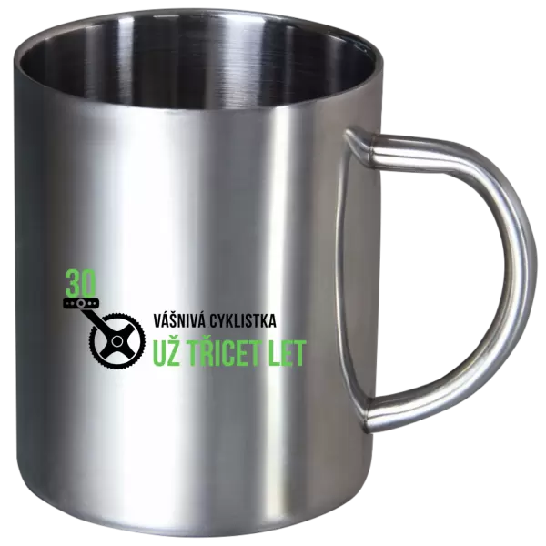 Nerezový hrnek Vášnivá cyklistka už x let