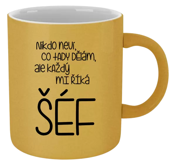 Metalický hrnek Nikdo neví, co tady dělám, ale každý mi říká šéf