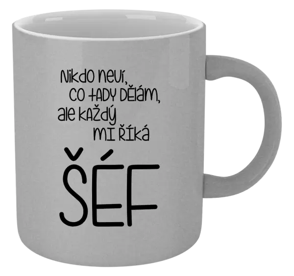 Metalický hrnek Nikdo neví, co tady dělám, ale každý mi říká šéf