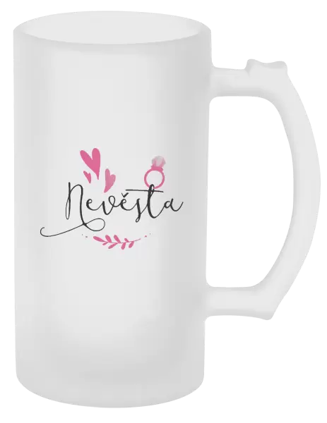 Půllitr Nevěsta - srdíčka a lístečky