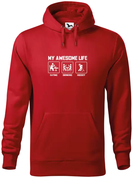 Pánska mikina My awesome life - eating, drinking, hockey