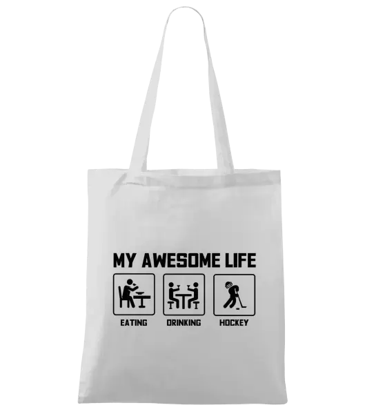 Látková taška My awesome life - eating, drinking, hockey