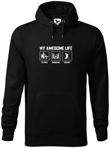Pánska mikina My awesome life - eating, drinking, hockey