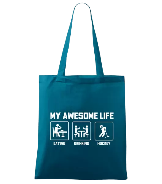 Látková taška My awesome life - eating, drinking, hockey