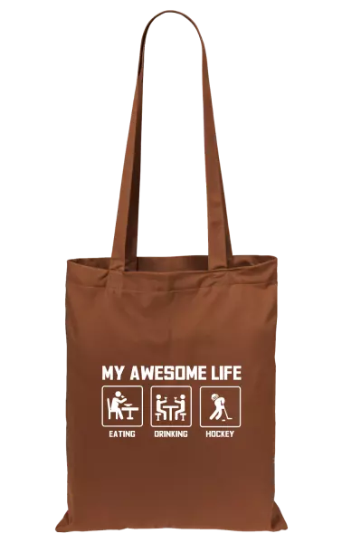 Látková taška My awesome life - eating, drinking, hockey