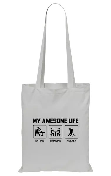 Látková taška My awesome life - eating, drinking, hockey