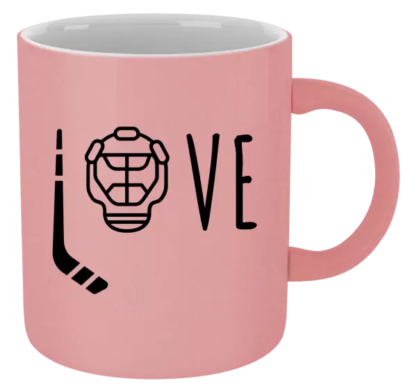 Metalický hrnek LOVE s hokejkou a helmou