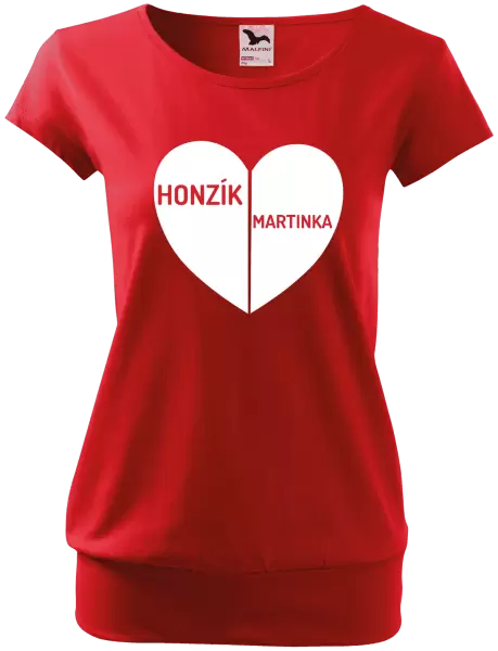 Dámské tričko Rozpůlené srdce se jmény