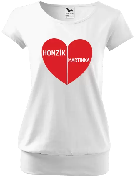 Dámské tričko Rozpůlené srdce se jmény