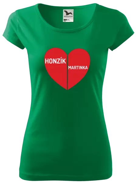 Dámské tričko Rozpůlené srdce se jmény
