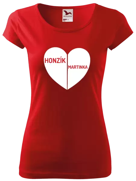 Dámské tričko Rozpůlené srdce se jmény