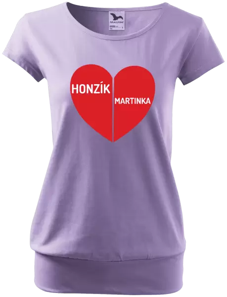 Dámské tričko Rozpůlené srdce se jmény