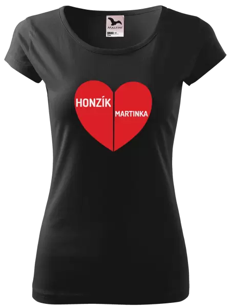 Dámské tričko Rozpůlené srdce se jmény