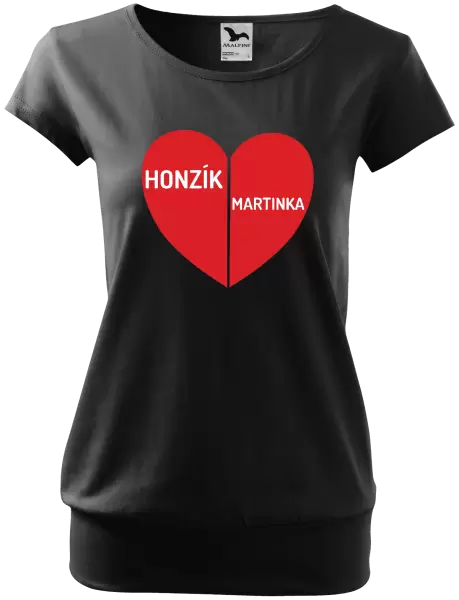 Dámské tričko Rozpůlené srdce se jmény