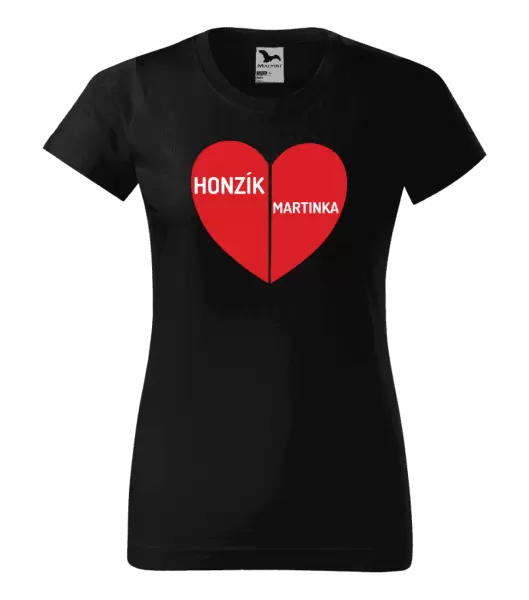 Dámské tričko Rozpůlené srdce se jmény