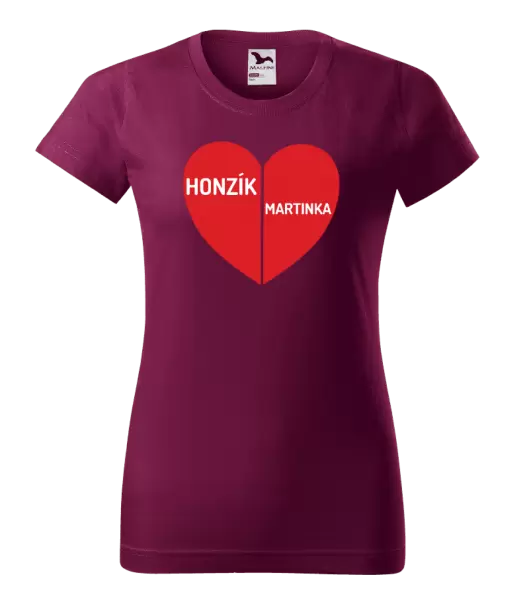 Dámské tričko Rozpůlené srdce se jmény