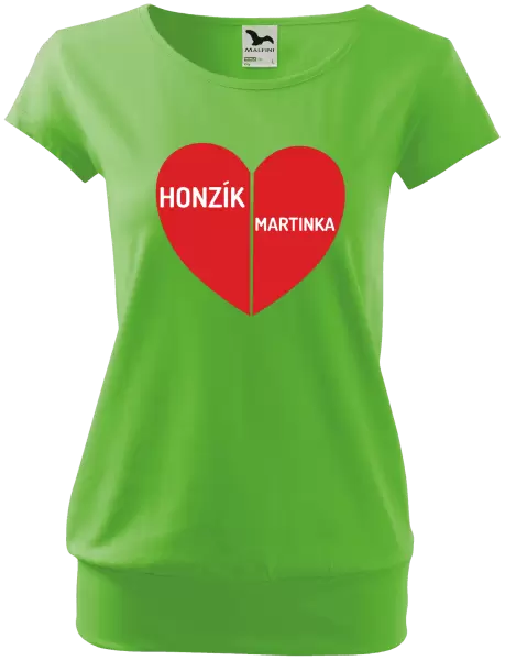 Dámské tričko Rozpůlené srdce se jmény