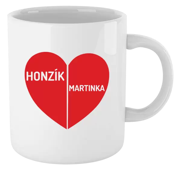 Hrnek Rozpůlené srdce se jmény