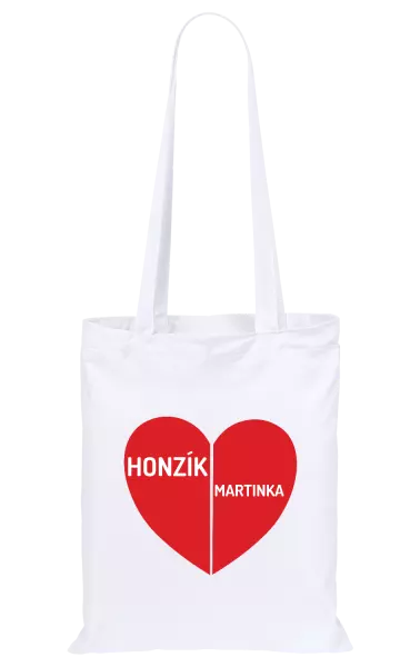 Látková taška Rozpůlené srdce se jmény