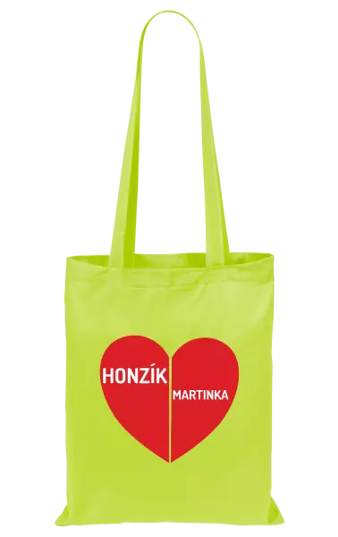 Látková taška Rozpůlené srdce se jmény