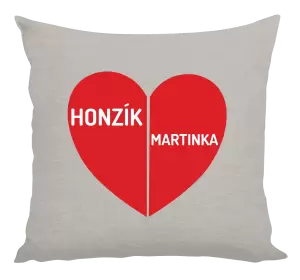 Polštář Rozpůlené srdce se jmény