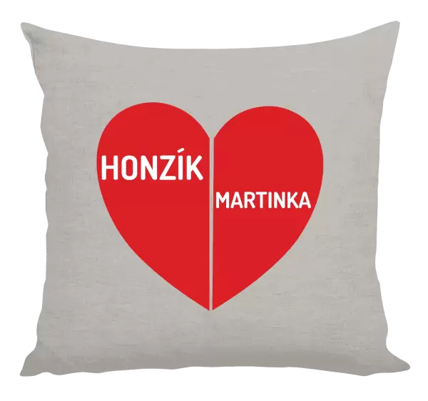 Polštář Rozpůlené srdce se jmény