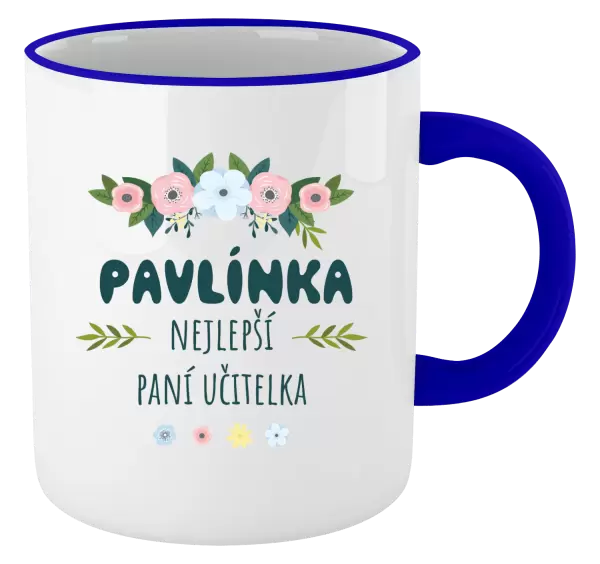 Hrnek Nejlepší paní učitelka - květy s lístečky