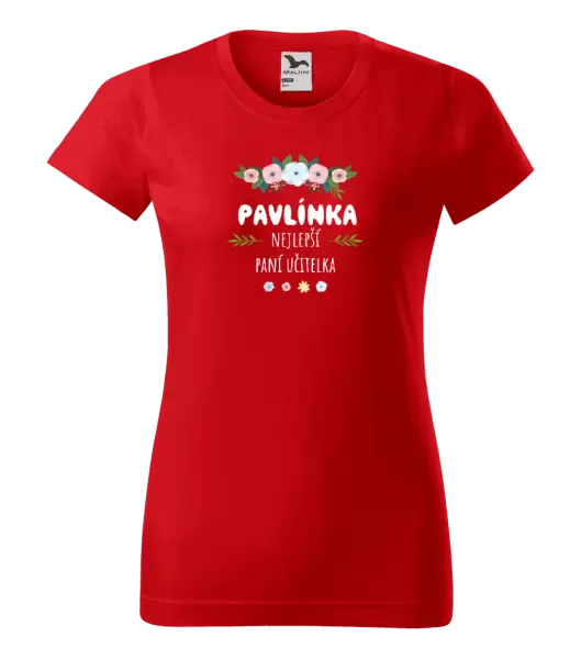 Dámské tričko Nejlepší paní učitelka - květy s lístečky