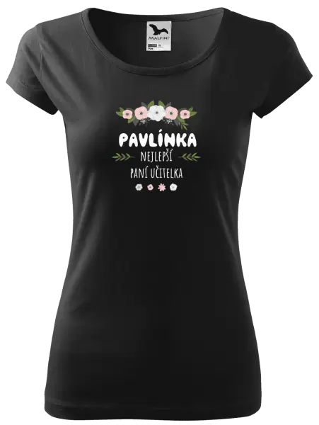 Dámské tričko Nejlepší paní učitelka - květy s lístečky