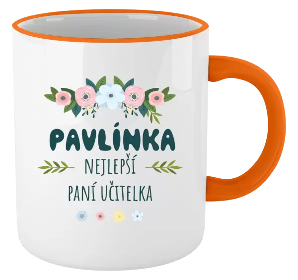 Hrnek Nejlepší paní učitelka - květy s lístečky