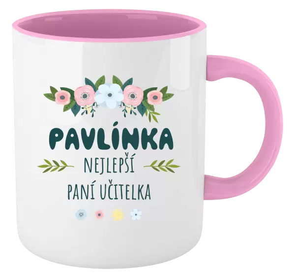 Hrnek Nejlepší paní učitelka - květy s lístečky