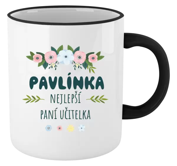 Hrnek Nejlepší paní učitelka - květy s lístečky