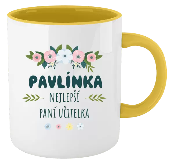 Hrnek Nejlepší paní učitelka - květy s lístečky