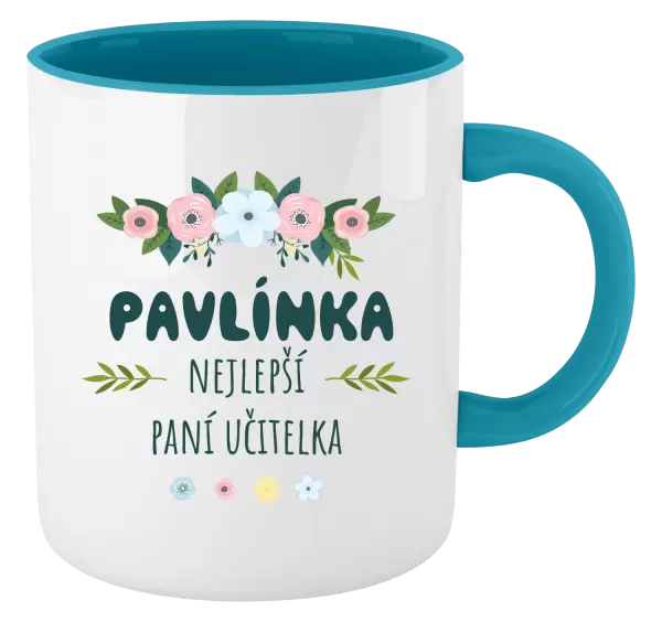 Hrnek Nejlepší paní učitelka - květy s lístečky