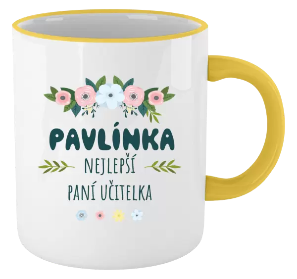 Hrnek Nejlepší paní učitelka - květy s lístečky