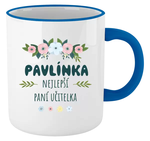 Hrnek Nejlepší paní učitelka - květy s lístečky