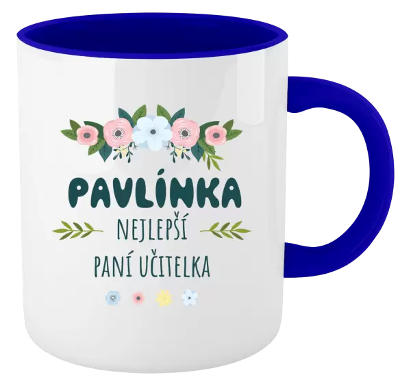 Hrnek Nejlepší paní učitelka - květy s lístečky