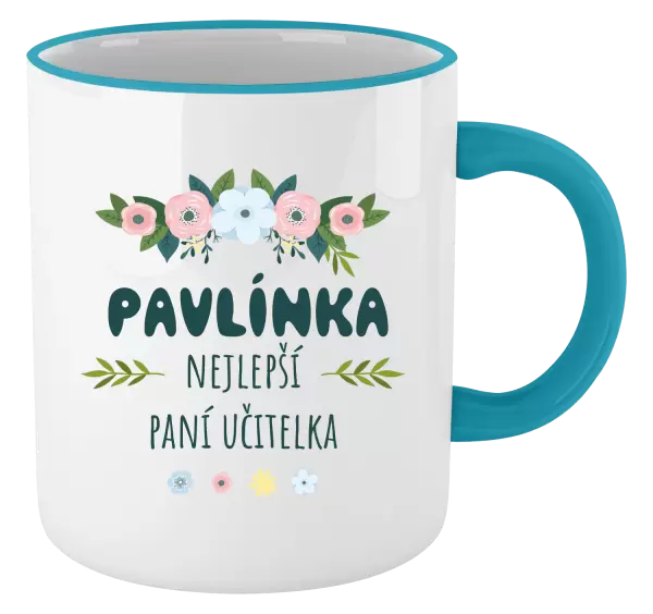 Hrnek Nejlepší paní učitelka - květy s lístečky