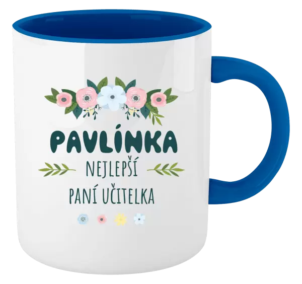 Hrnek Nejlepší paní učitelka - květy s lístečky