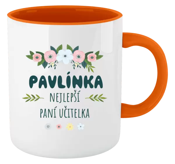 Hrnek Nejlepší paní učitelka - květy s lístečky