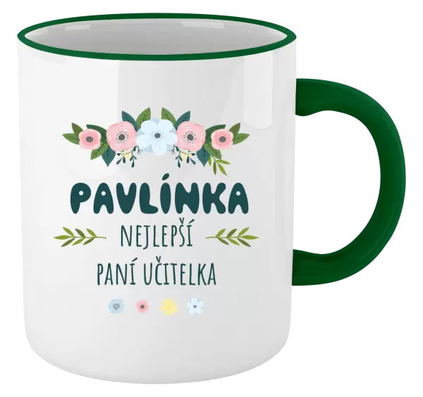 Hrnek Nejlepší paní učitelka - květy s lístečky