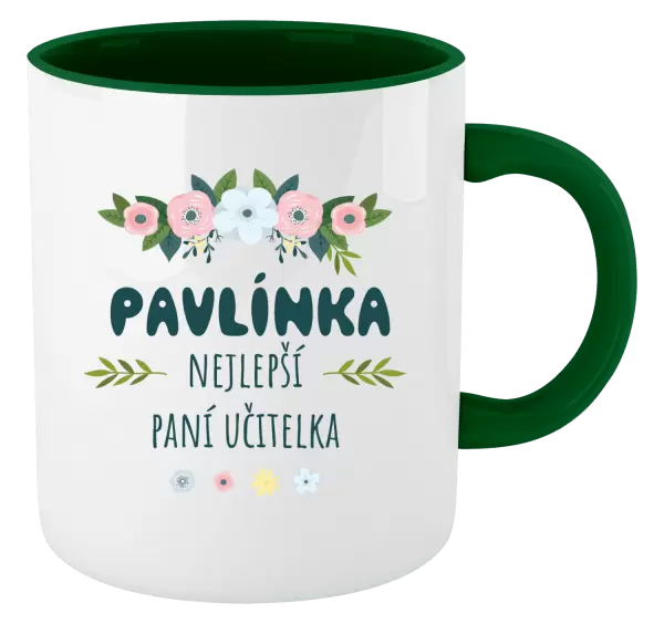 Hrnek Nejlepší paní učitelka - květy s lístečky