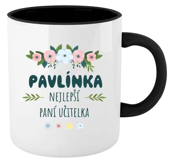 Hrnek Nejlepší paní učitelka - květy s lístečky