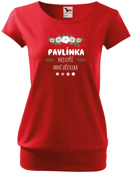 Dámské tričko Nejlepší paní učitelka - květy s lístečky