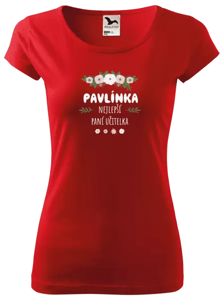 Dámské tričko Nejlepší paní učitelka - květy s lístečky