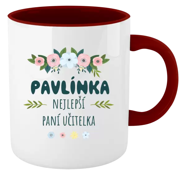 Hrnek Nejlepší paní učitelka - květy s lístečky