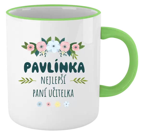 Hrnek Nejlepší paní učitelka - květy s lístečky