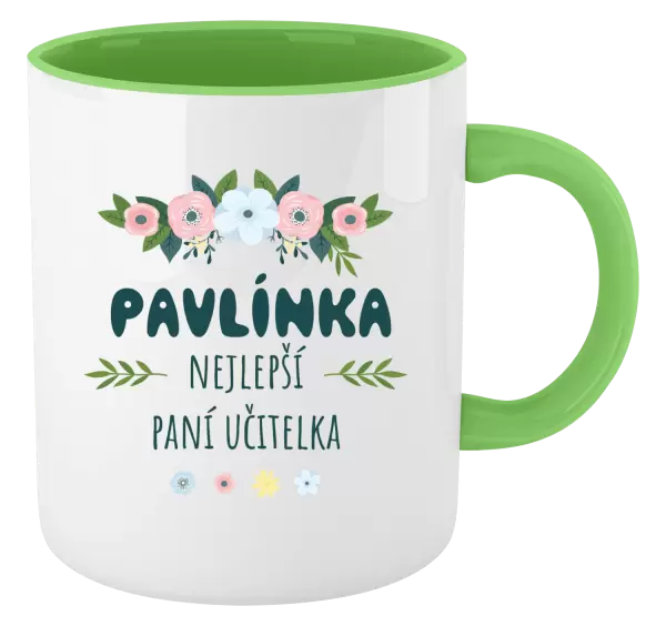 Hrnek Nejlepší paní učitelka - květy s lístečky